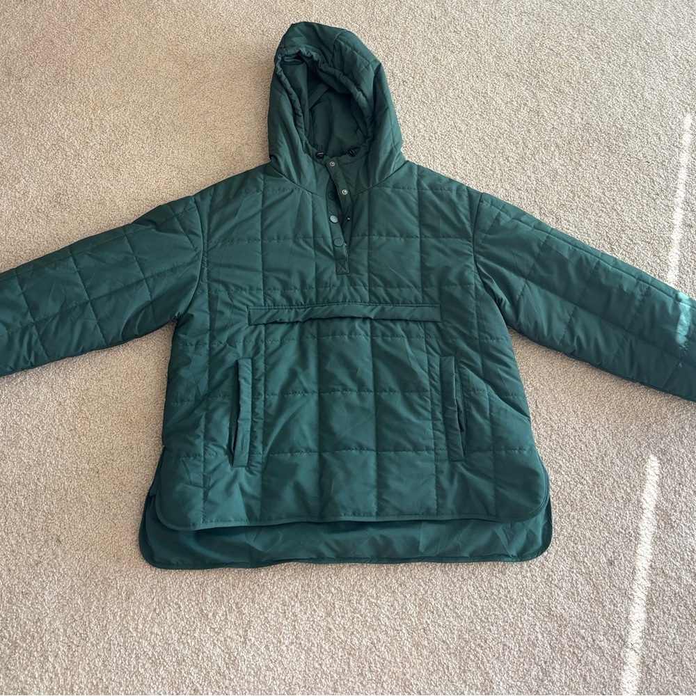Hooded Quilted Pullover Puffer Jacket - Dark Green